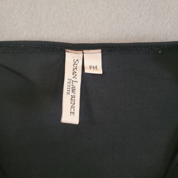 Susan Lawrence V-Neck Black Knit Top Shirt‎ Sz PM Petite Medium Short Sleeve - Picture 3 of 9